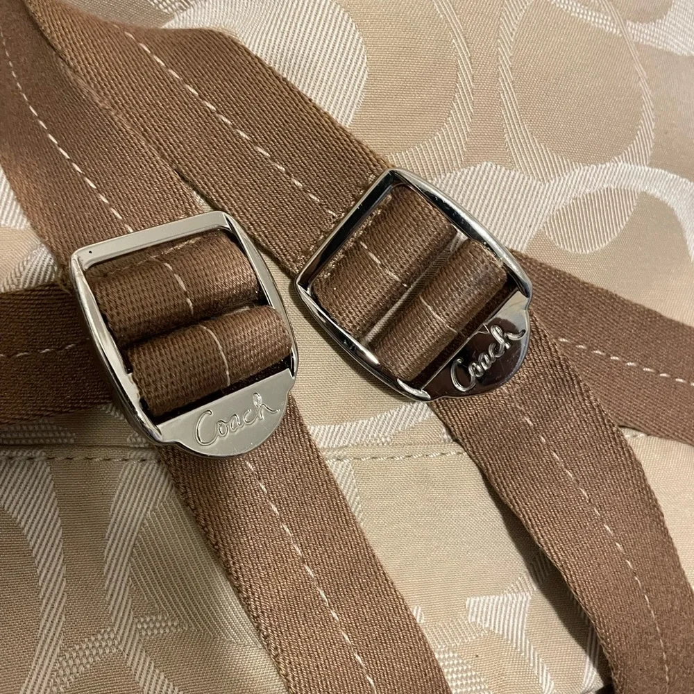 Coach Beige Signature Nylon Backpack with Leather Trim - Picture 3 of 9